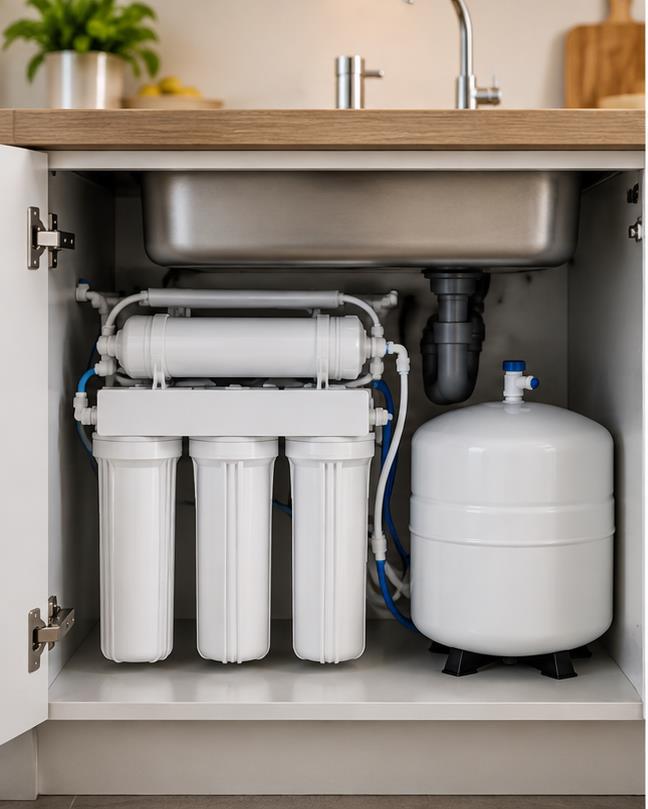 Wasserfilteranlage unter einer Spüle